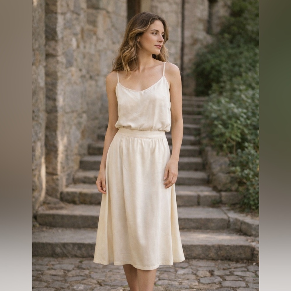 Vintage Ivory Camisole and Midiโ Skirt Set Romantic Cottagecore Minimalist Small